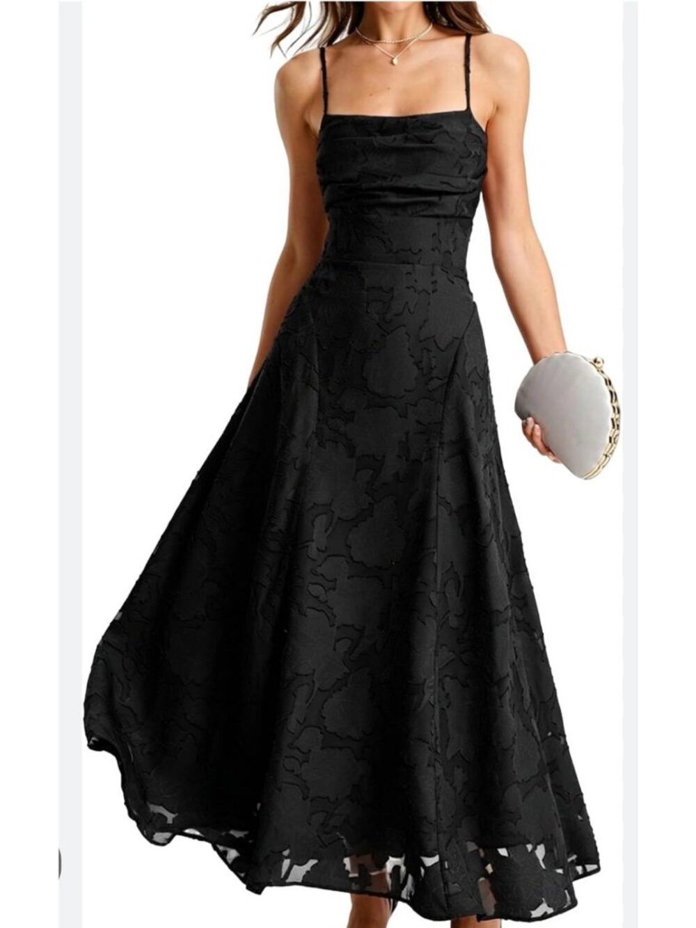 HY Black Jacquard Texture Slip Halter Maxi Dress Size 10